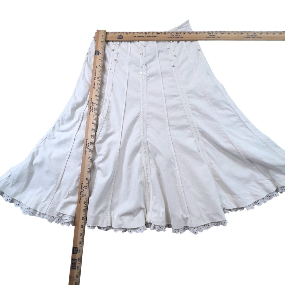 Intuitions Womens 12 White Linen Blend Maxi Skirt Eyelet Lace Trim Boho Fairy - Picture 12 of 13